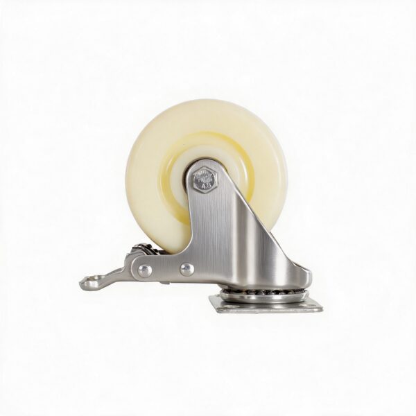 RUEDA DE NYLON Y ACERO INOX GIRATORIA CON FRENO